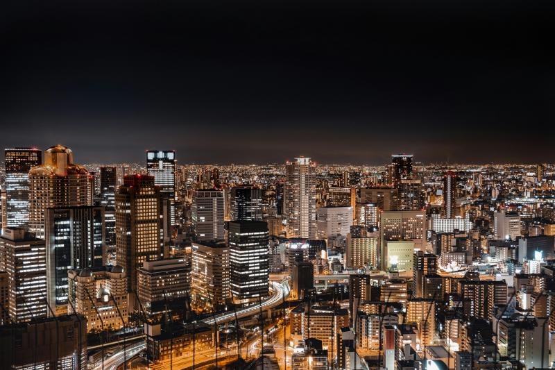 A Stunning Night View of Osaka from Umeda Sky Building during February in Japan