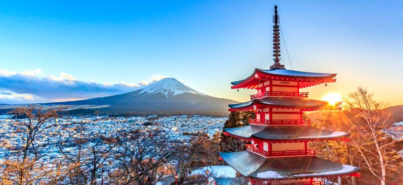 Great Fuji View from Arakurayama Sengen Park in Japan Winter