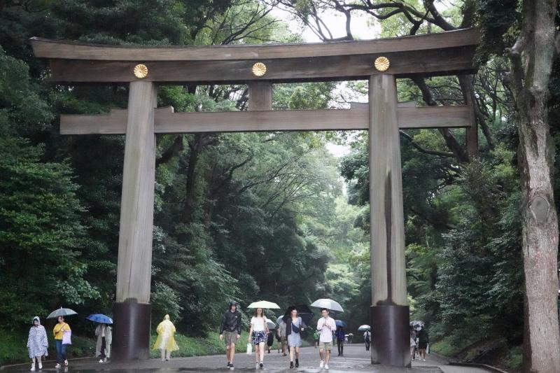 It Rains at Meiji Jingu Shrine in Tokyo Japan in Late September