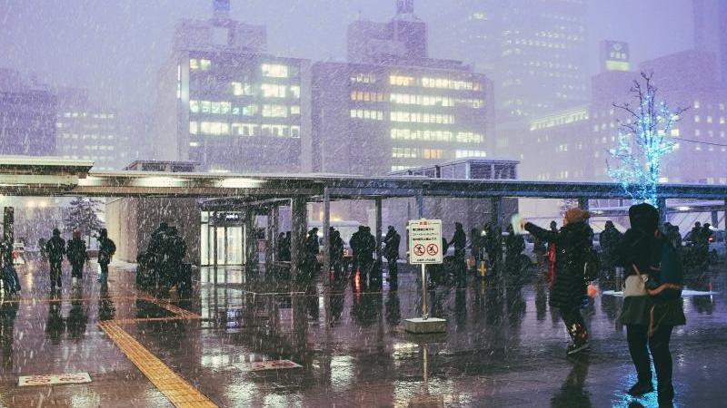Snowy Sapporo Station in Early December in Japan