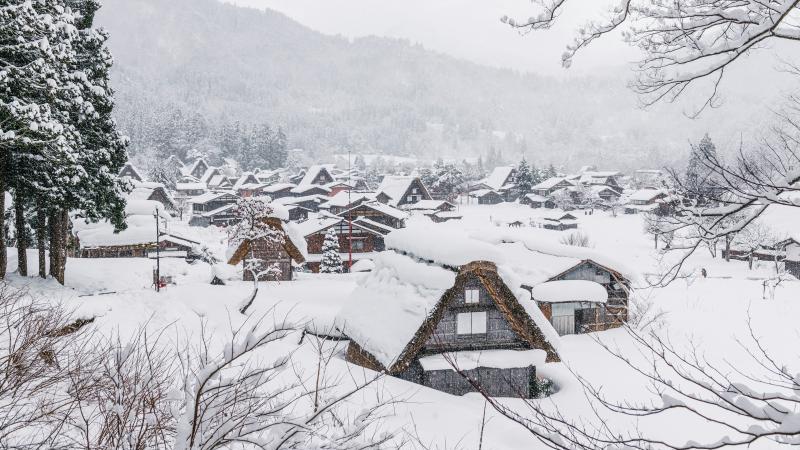 Stunning View of Shirakawa-go Gassho Village in Winter