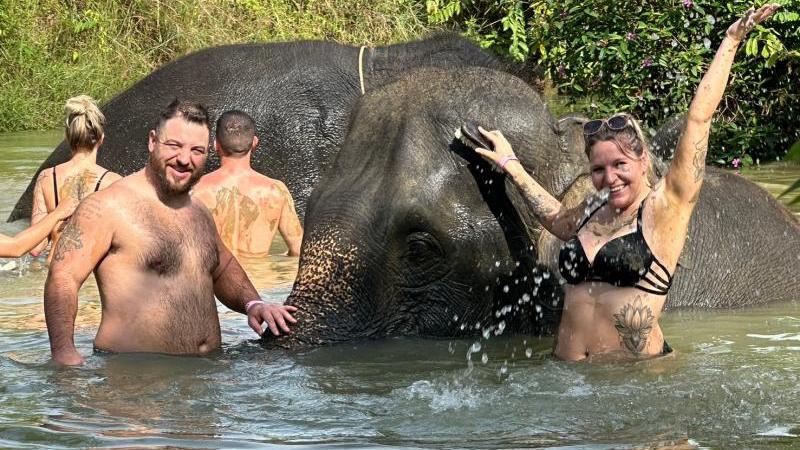 Wash Elephant in the Best Elephant Sanctuary near Bangkok