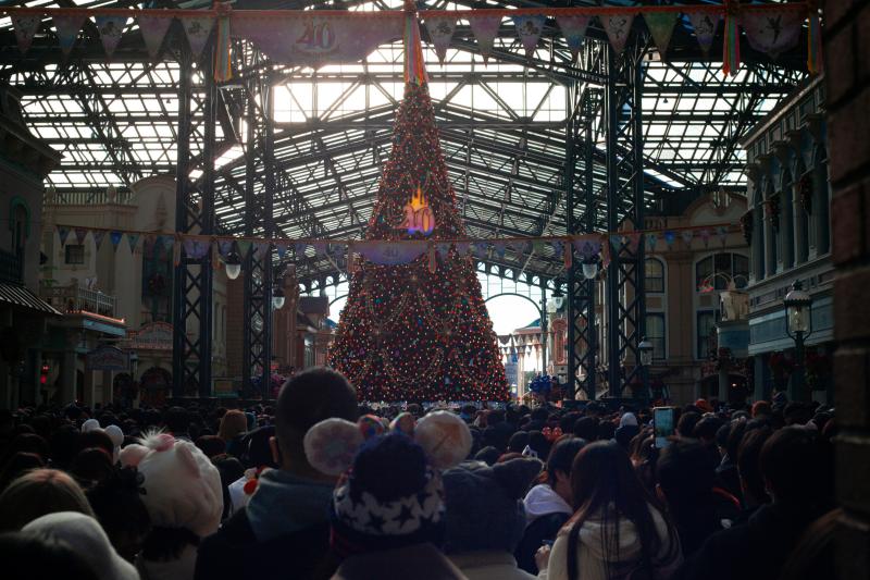 People Visit Japan Disneyland at Christmas in December 