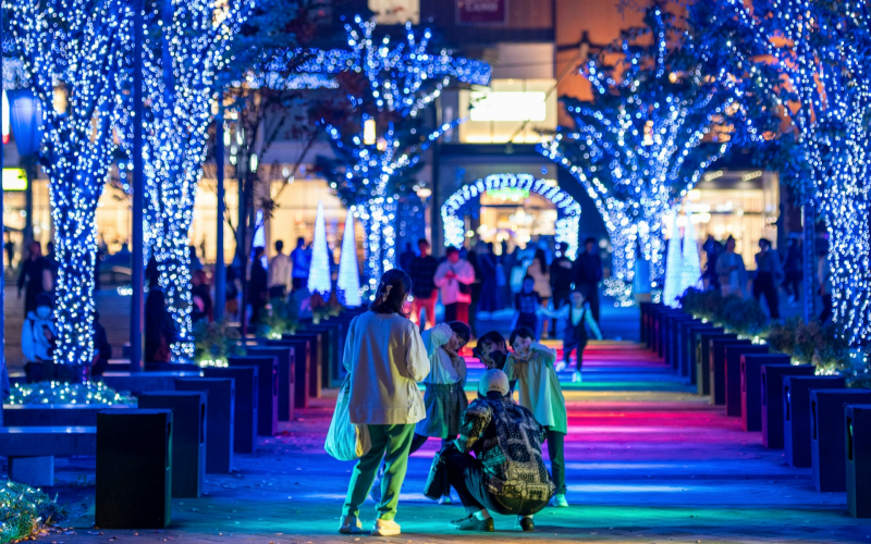 Family of Five Glowing under Tokyo’s Winter Lights