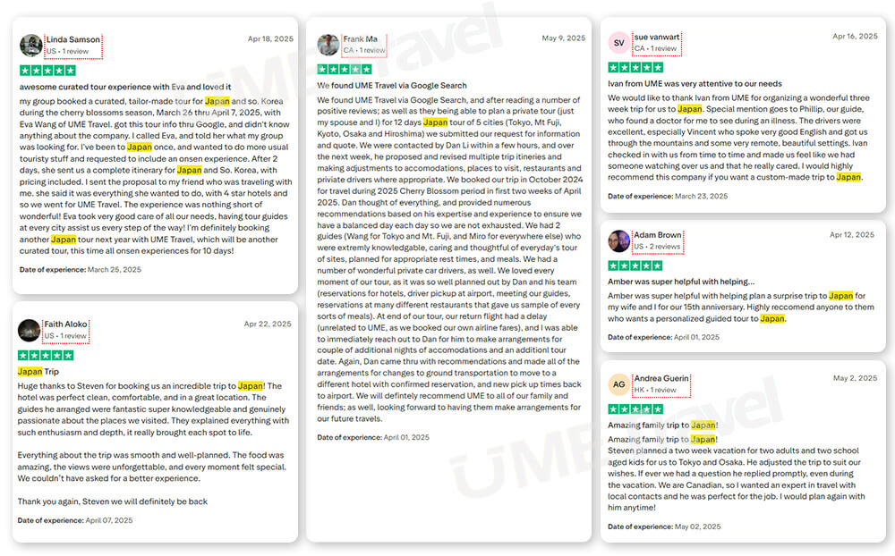 UME Travel Reviews from Real Guests on Their March–May Sakura Trips to Japan