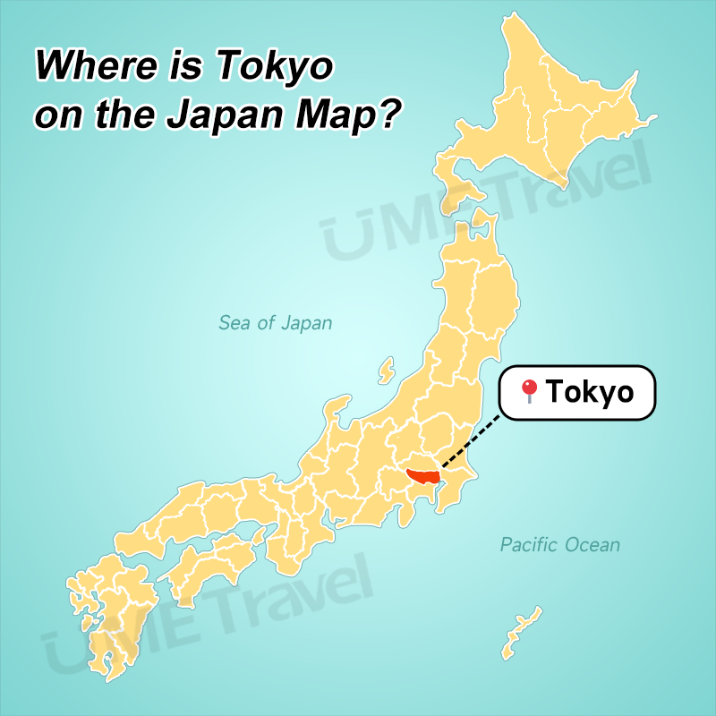 Tokyo's location on the map of Japan.