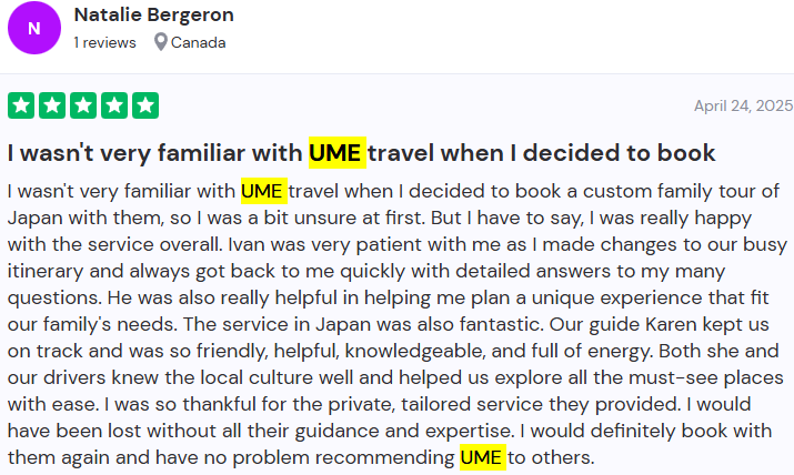 5-Star UME Travel Japan Reviews