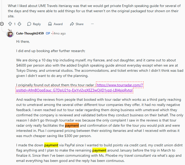 Safe Payment System of UME Travel