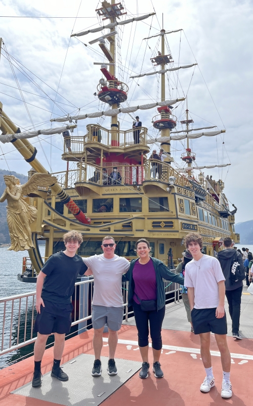 A family tour through Lake Ashi pirate ship at Hakone