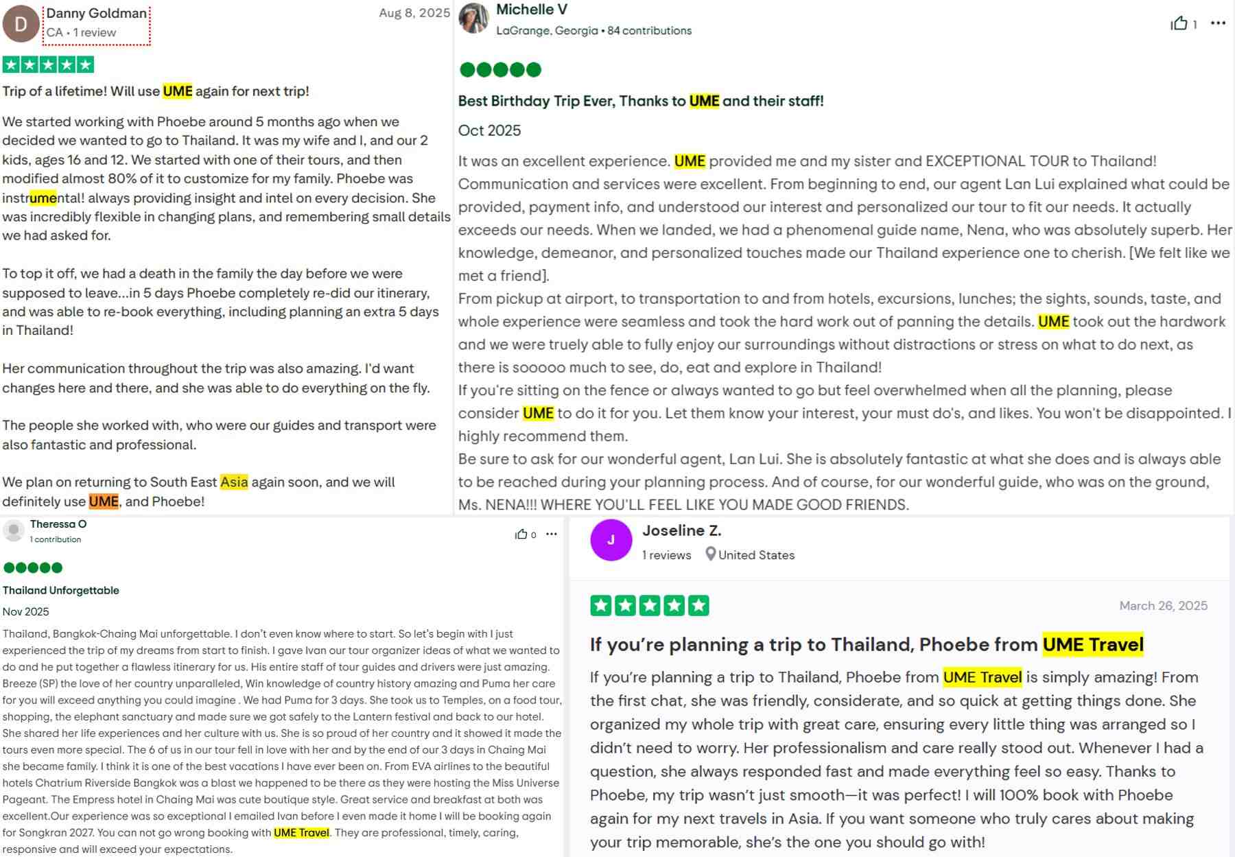 UME Travel Reviews about Private Thailand Tours