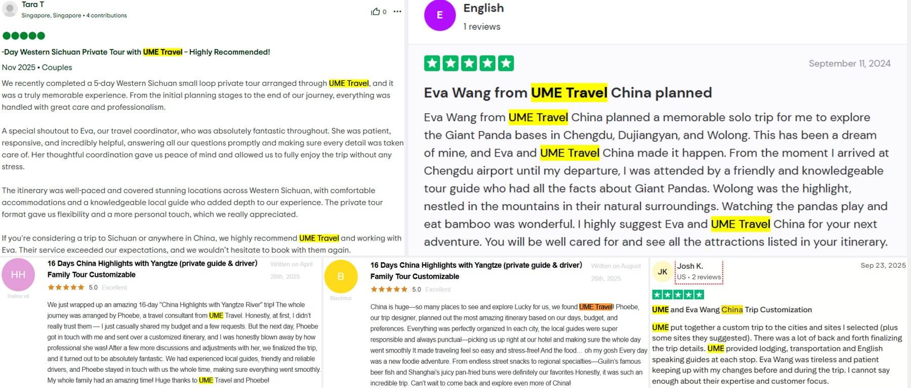 UME Travel Reviews about Private China Tours