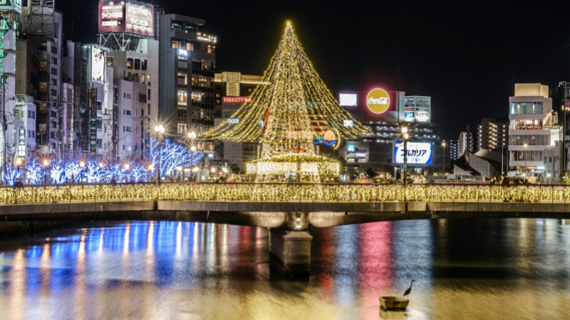 Winter illuminated night in Fukuoka