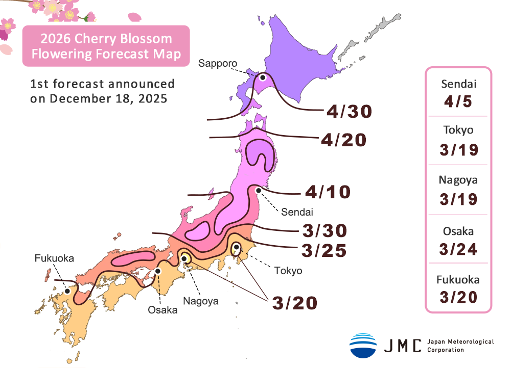 1st Release of Japan Cherry Blossom Forecast 2026 by JMC on December, 18