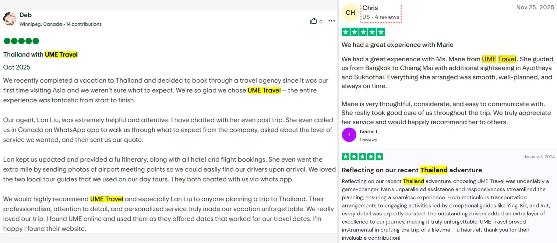 UME Travel Reviews Thailand