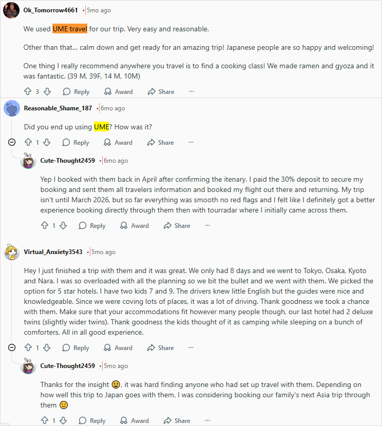 UME Travel Japan Reviews Reddit