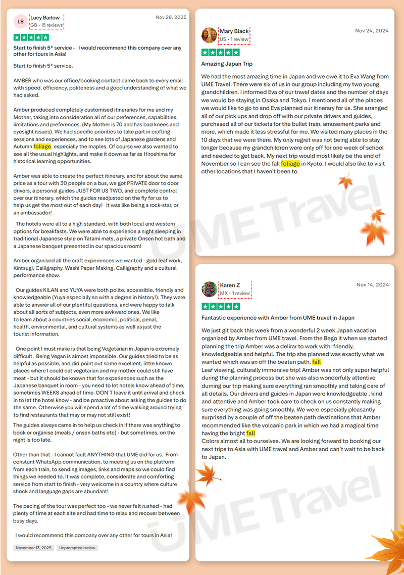 UME Travel Japan Autumn Foliage Tour Reviews