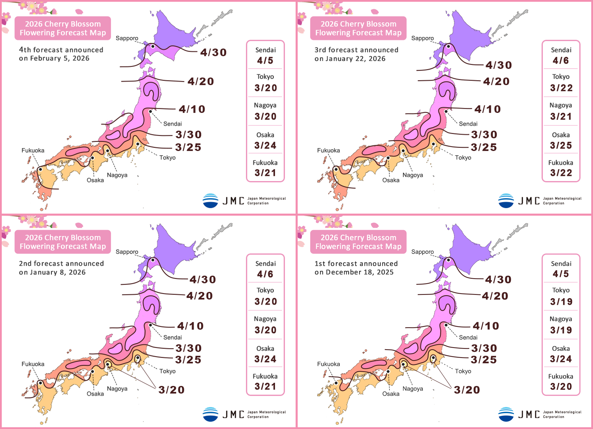 Releases of Japan Cherry Blossom Forecast 2026 by JMC