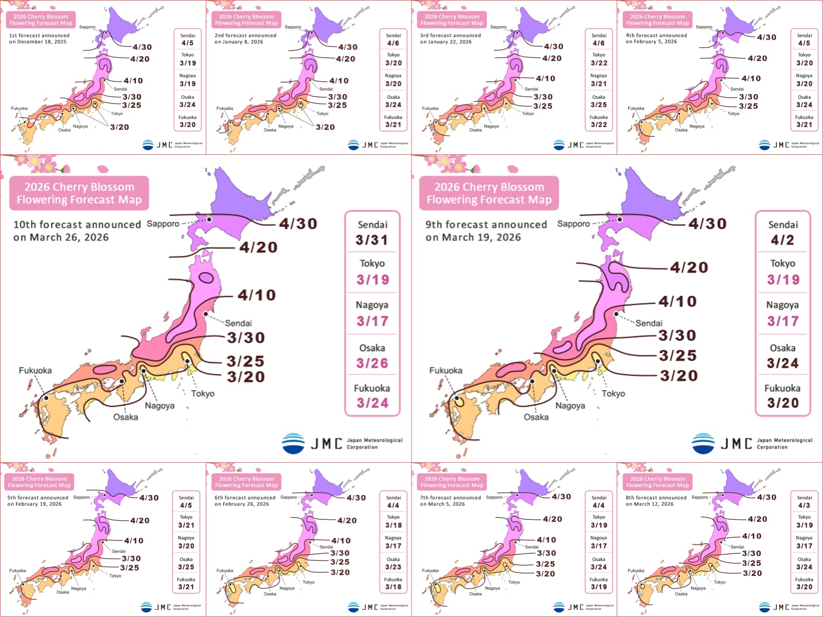 Releases of Japan Cherry Blossom Forecast 2026 by JMC