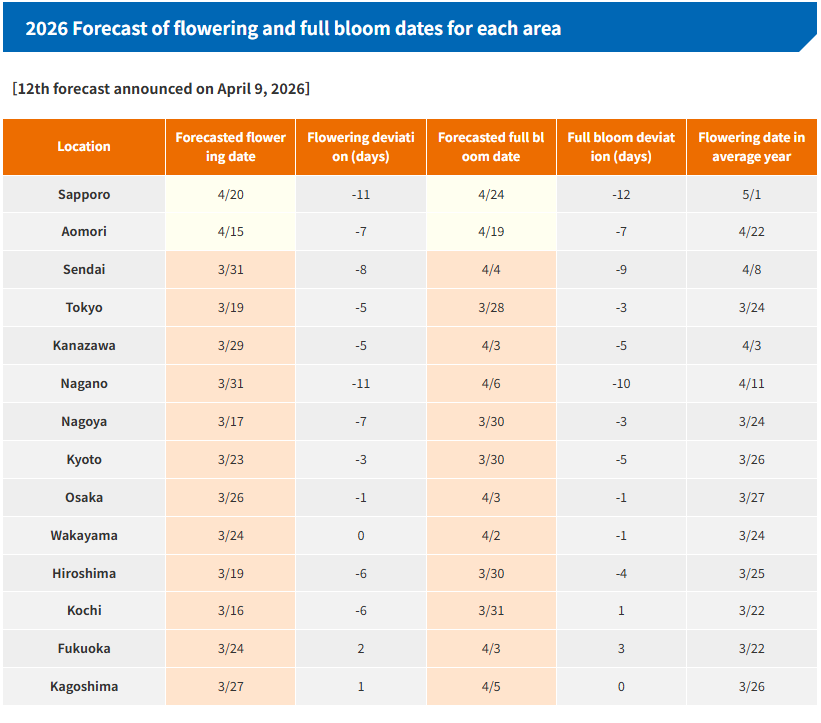Cherry Blossom in Japan 2026 Dates from JMC on April, 9