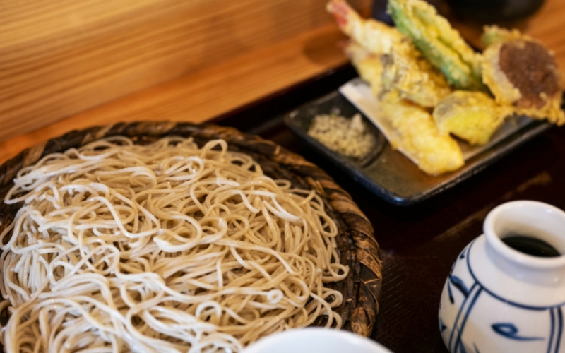 Authentic Japanese buckwheat soba paired with golden, light-as-air tempura.