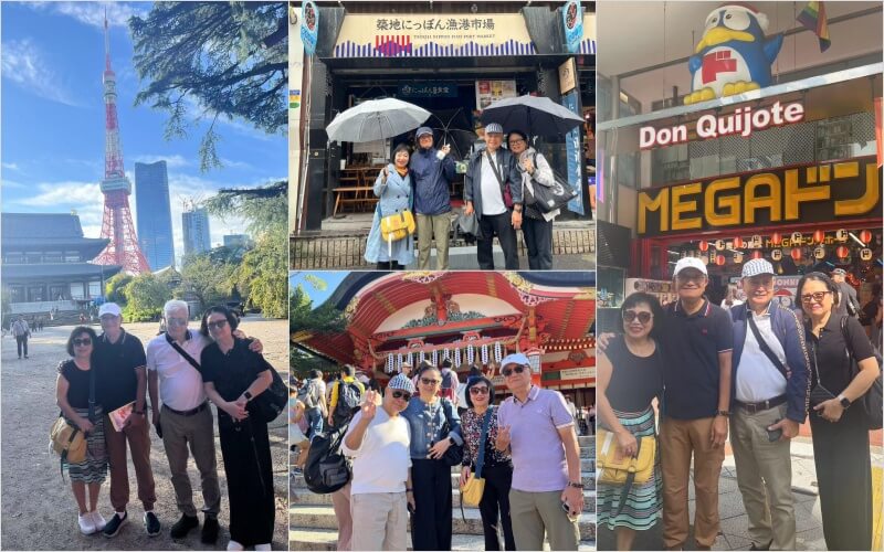 Senior travelers exploring Tokyo landmarks, local markets, and Kyoto’s Fushimi Inari Shrine.
