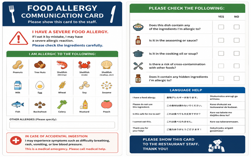 Food Allergy Communication Card