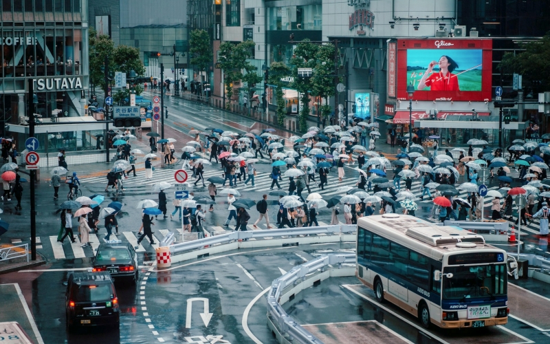 Shibuya Crossing in a rainy day