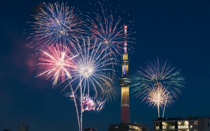 Tokyo Skytree Sumida River Fireworks Night