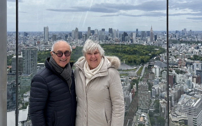Tokyo Winter Travel Senior Couple City View