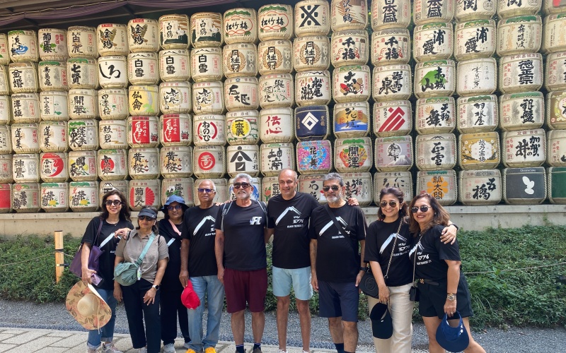 Senior Travelers Summer Tour Meiji Jingu Sake Barrels