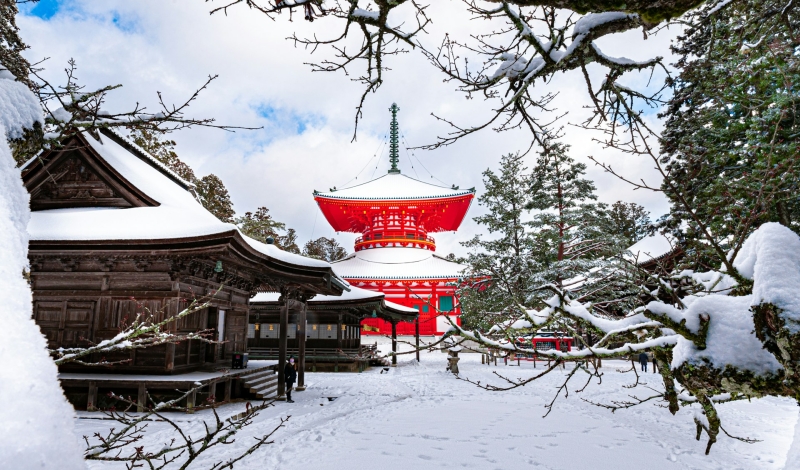 Koyasan covered in snow in January.