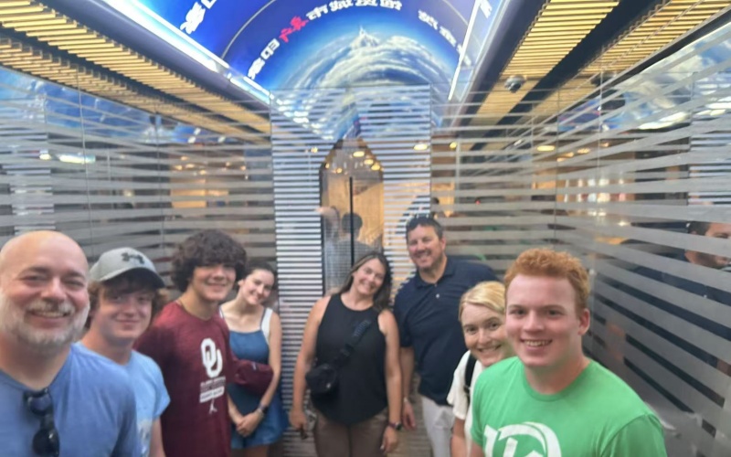 Family in the Oriental Pearl Tower elevator, Shanghai